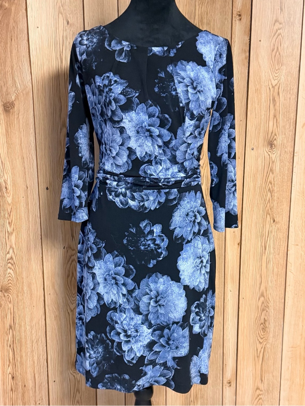 Ann Taylor Black & Blue Hydrangea Floral Print Blouson Dress - Size XS